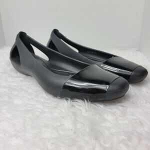Crocs Sienna Womens Shoes  Size 9 Shiny Flat’s Black Cap Toe Slip On Ballet